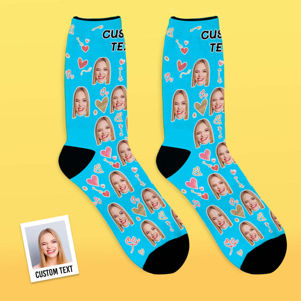 Custom Face Socks Breathable Photo Socks Romantic Heart Pattern - MyFaceSocksUK