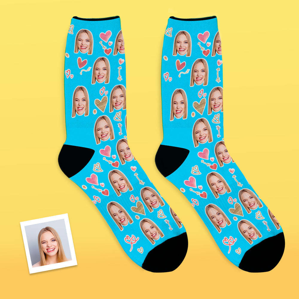 Custom Face Socks Breathable Photo Socks Romantic Heart Pattern - MyFaceSocksUK