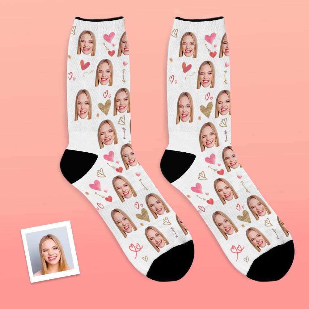 Custom Face Socks Breathable Photo Socks Romantic Heart Pattern - MyFaceSocksUK
