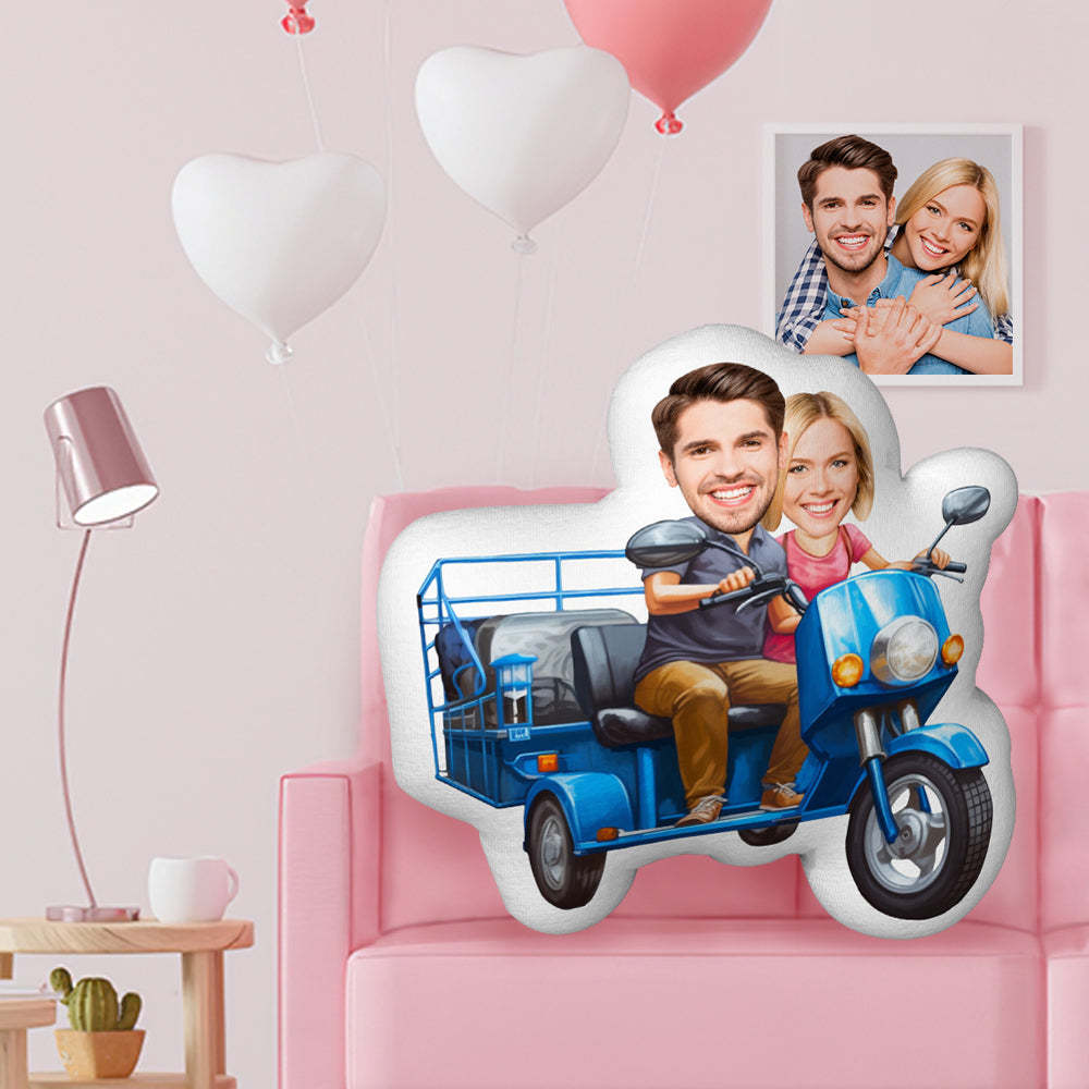 Custom Funny Double pillow Face Pillow for Couple Riding Tricycle - MyPhotoBoxerUk
