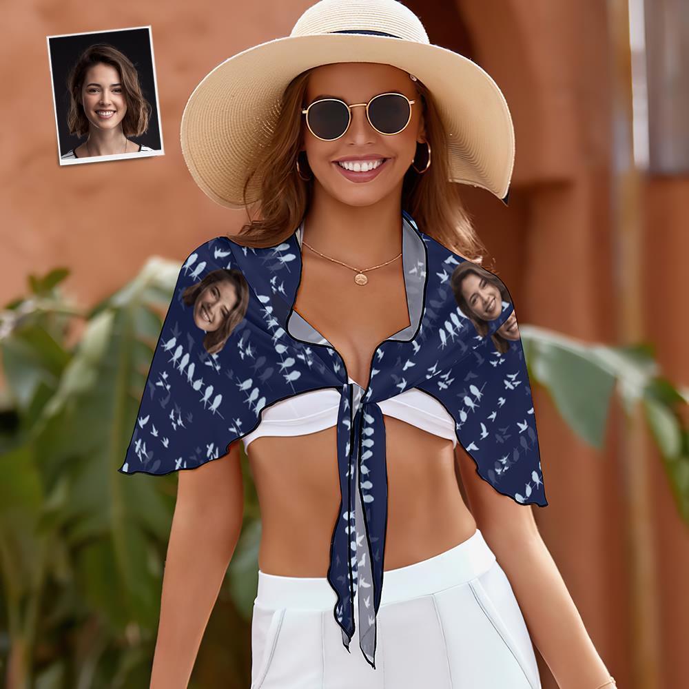 Custom Face Beach Wrap Women Short Sarongs - Navy Blue - MyFaceSocksUK