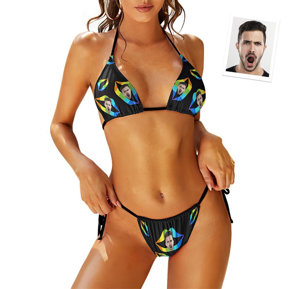 Custom Face Swimming Suit Sexy Strappy Bikini Rainbow Kiss - MyFaceSocksUK