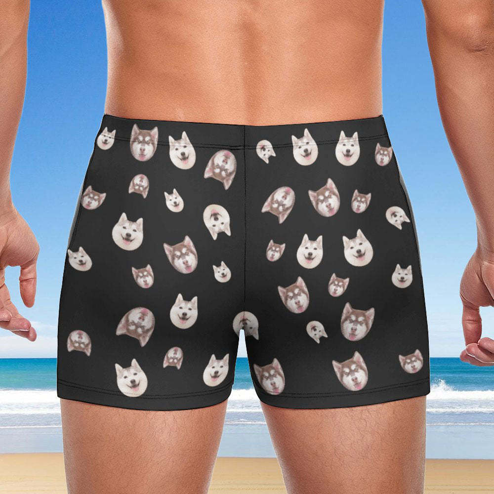 Custom Men's Swim Boxer Shorts, Hawaiian Face Swim Trunks, Peseronalized Swim Briefs - Funny Pet Face