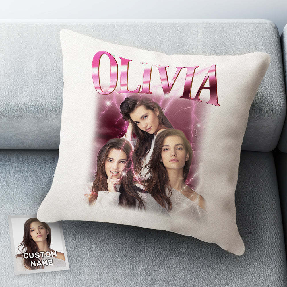 Custom Photo Vintage Tee Personalized Name Pillows Gifts for Lovers - MyFaceSocksUK