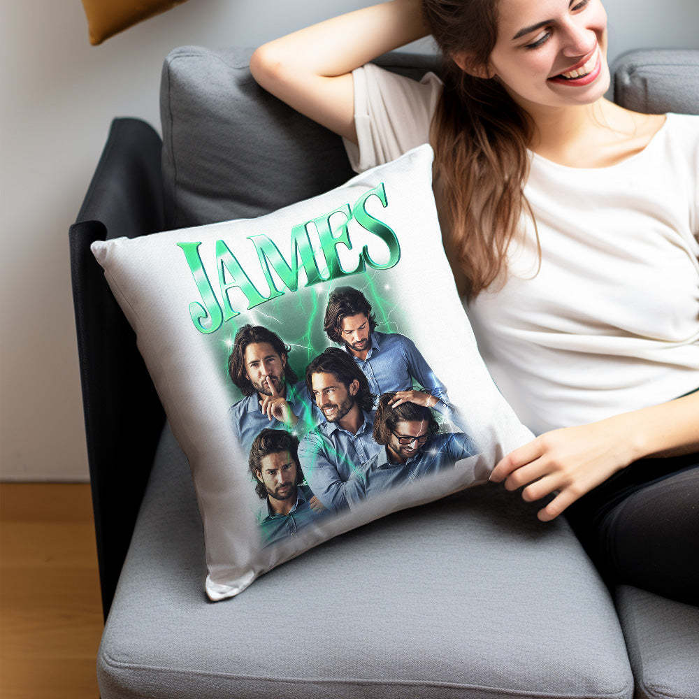 Custom Photo Vintage Tee Personalized Name Pillows Gifts for Lovers - MyFaceSocksUK
