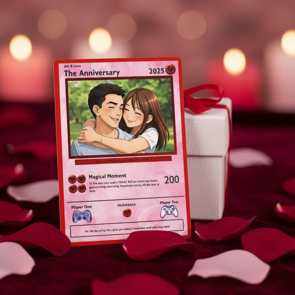 Personalized Valentine's Day Power Couple Card, Custom Anniversary Card Couple Photo Anime Style, Best Valentine's Day Gift for Lover - MyFaceSocksUK