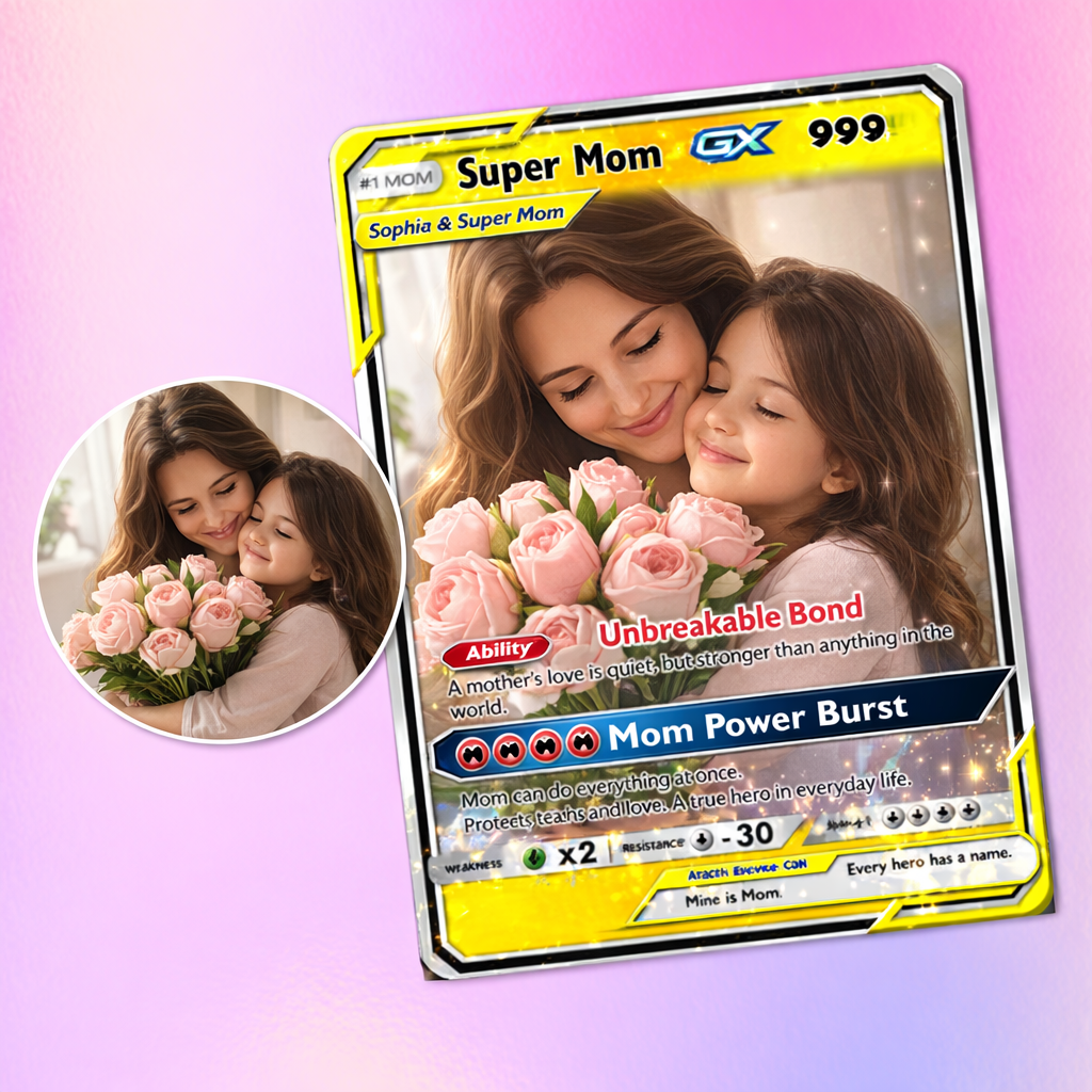 Mother’s Day Personalized Poke Card - Custom Card for Mom - Customizable Gift from Husband Daughter, Son | Ghibli - Anime Style Trading Card - MyFaceSocksUK