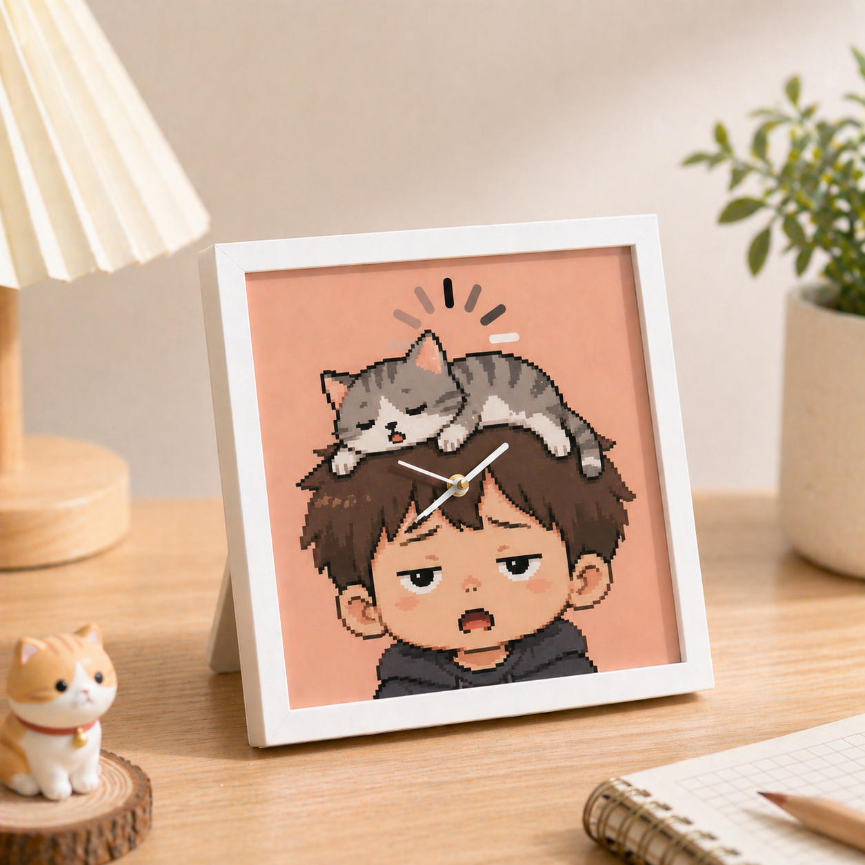 Custom Pixel Portrait Desk Clock for Kids Family  Funny Offline Mood Mini Table Clock Ornament Gift Idea - MyFaceSocksUK