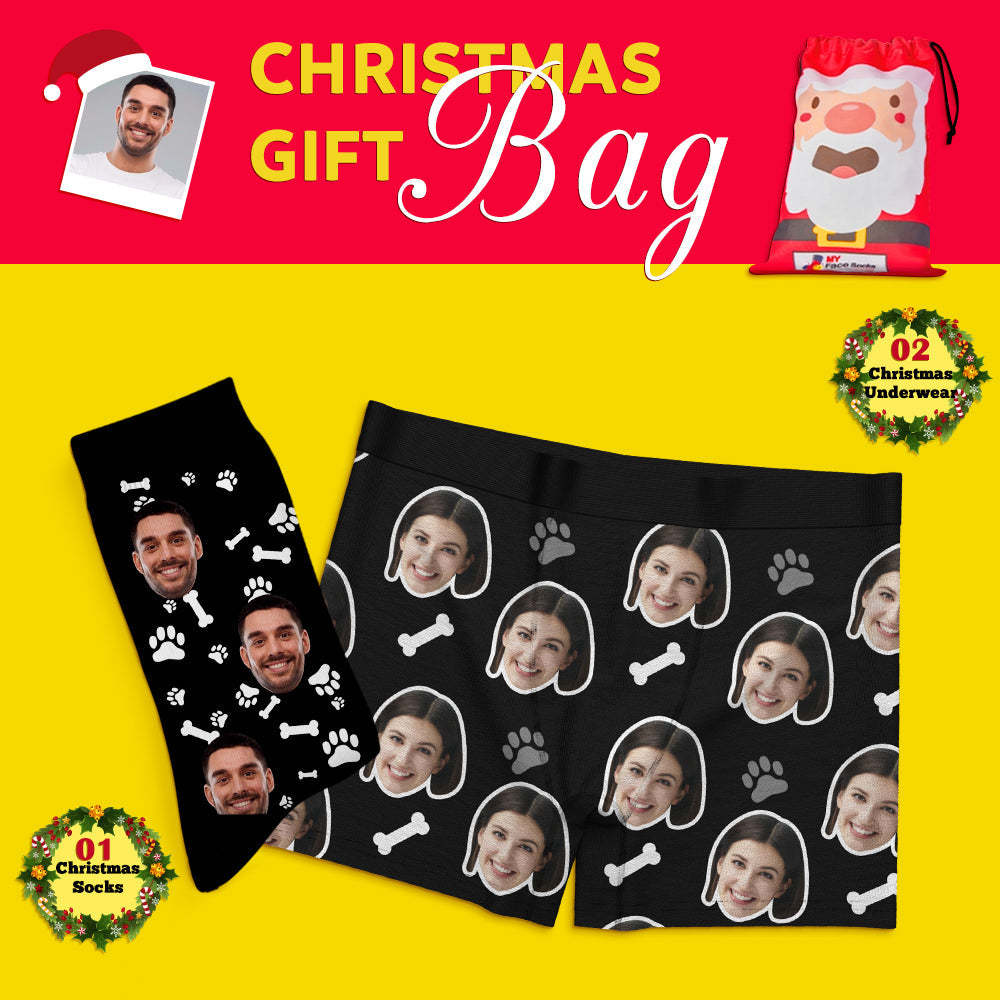 Christmas Gift Bags Custom Face Boxer Shorts And Socks Set For Lover Pet - MyFaceSocksUK