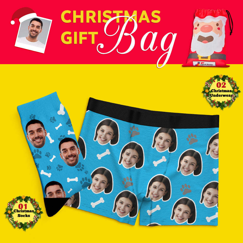 Christmas Gift Bags Custom Face Boxer Shorts And Socks Set For Lover Pet - MyFaceSocksUK