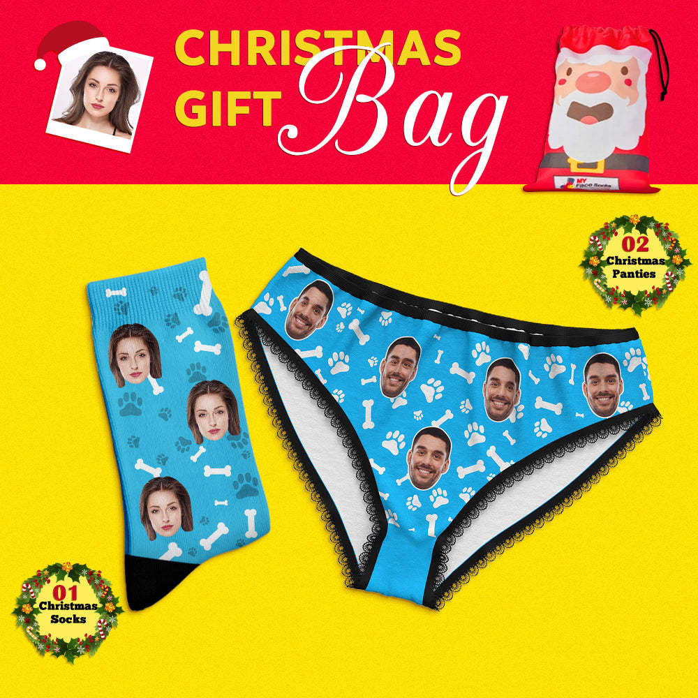 Christmas Gift Bags Custom Face Panties And Socks Set For Her - MyFaceSocksUK