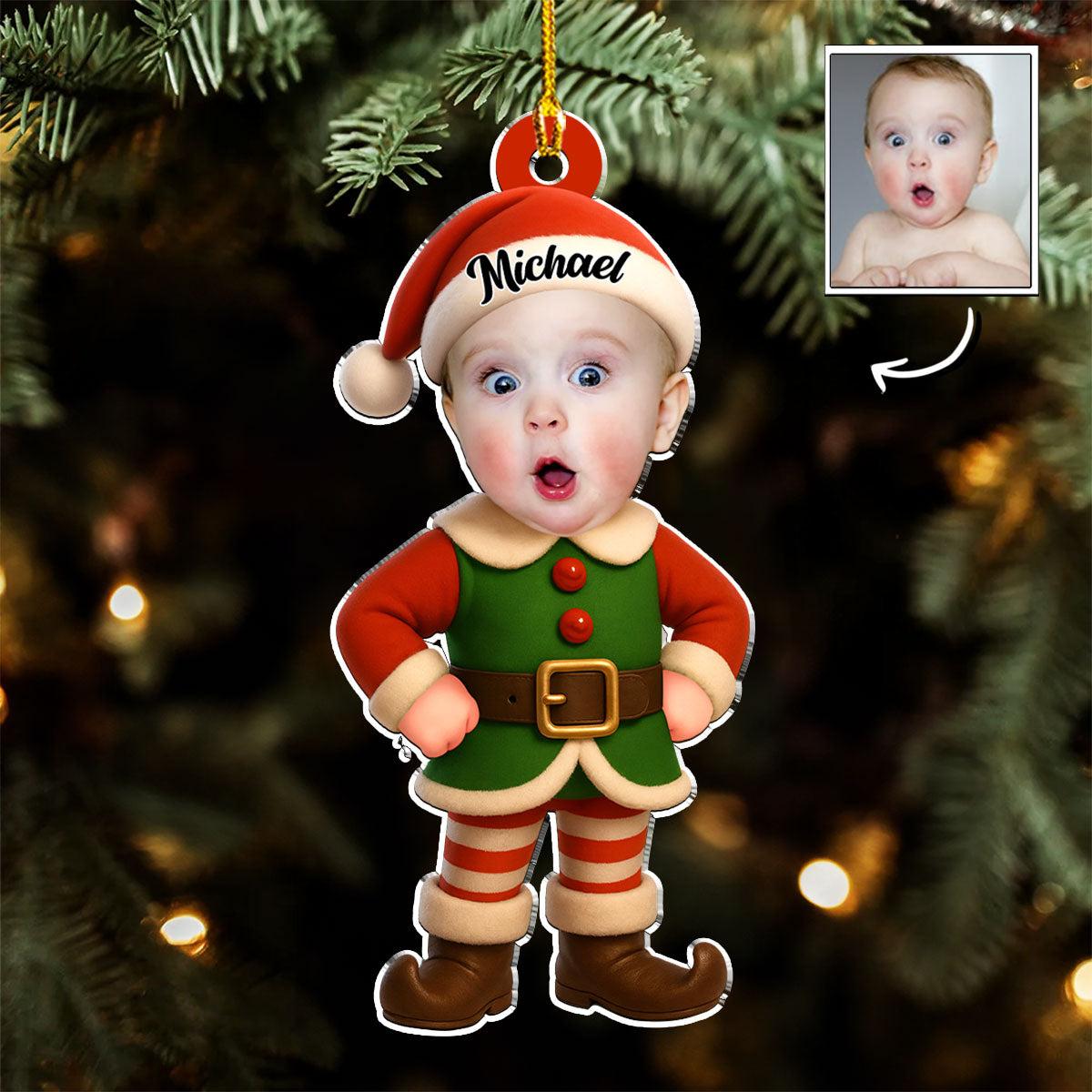 Custom Photo Baby Christmas Ornament for New Parents • Little Elves - Personalized Acrylic Ornament