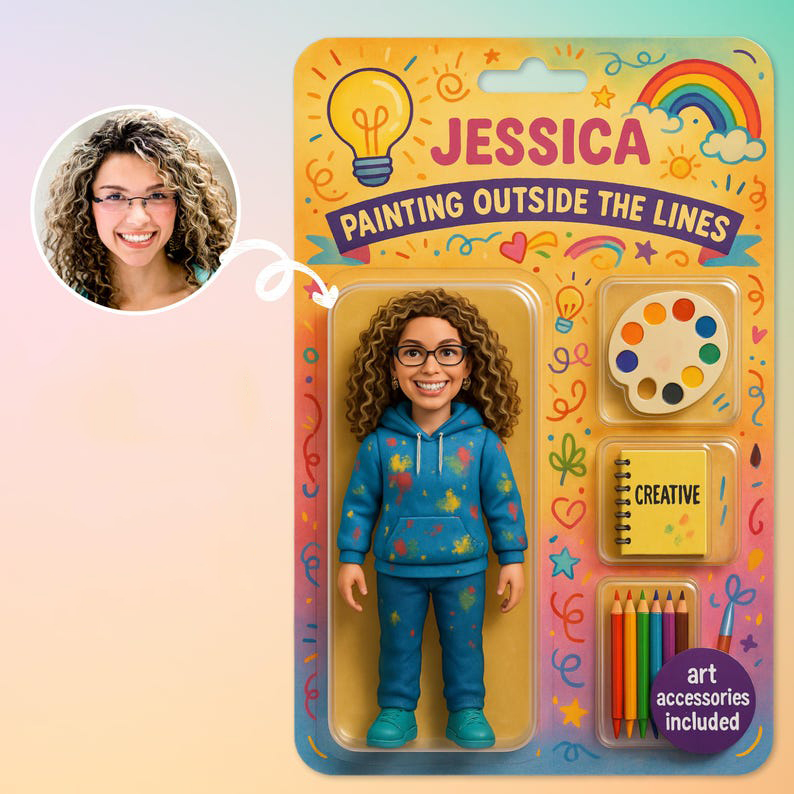 Fully Body Customizable 3D Effect Action Figure Pack Packaging Toy Box Style Art Gift Personalized Acrylic Car Hanger Gift for Teacher's Day for School - MyFaceSocksUK