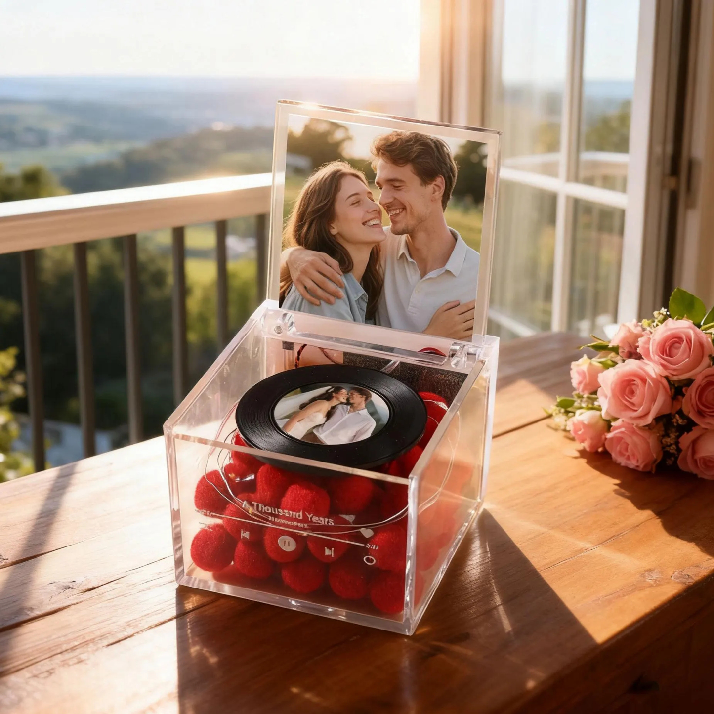 Premium Mini Music Record Auto-Music Player Custom Photo with Light Personalized Music Acrylic Box - MyFaceSocksUK