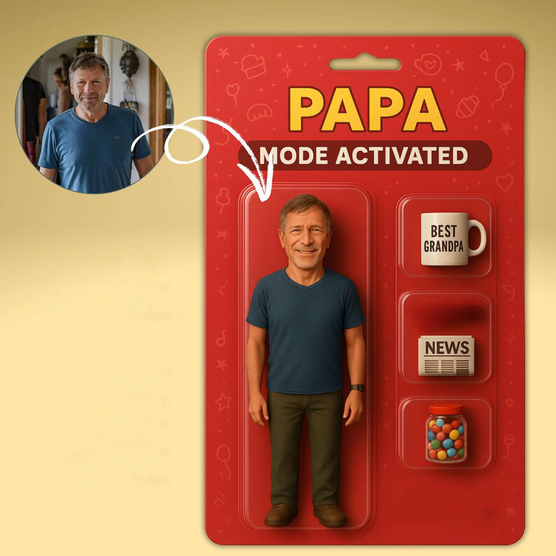 Fully Body Customizable 3D Effect Action Figure Pack Packaging Toy Box Style Art Gift Personalized Acrylic Car Hanger Gift for Papa Father's Day Gifts