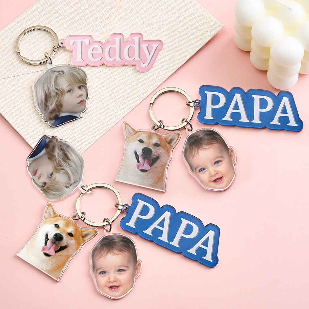 Personalized Father's Day Gift For Dad, Custom Daddy Keychain With Photo Charm, Gift From Kids, Dog Owner Gift, Custom Baby Photo Keychain