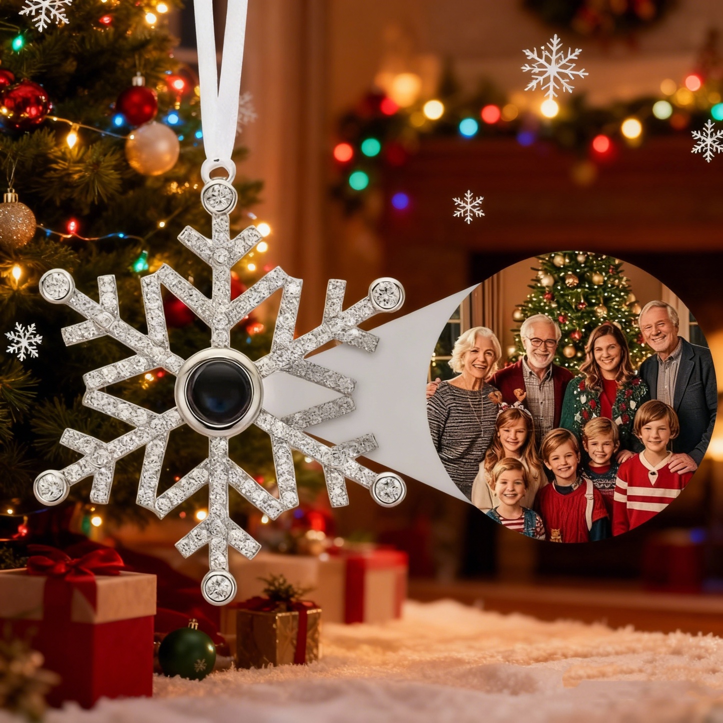 Personalized Projection Ornament Custom Photo Snowflake Christmas Ornament Gifts