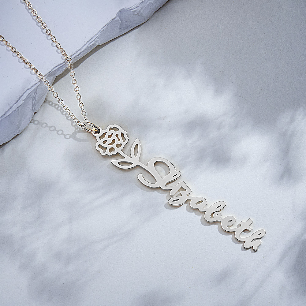Personalized Birth Flower Name Pendant Stainless Steel Jewelry Gift No Rain No Flowers Necklace - MyFaceSocksUK