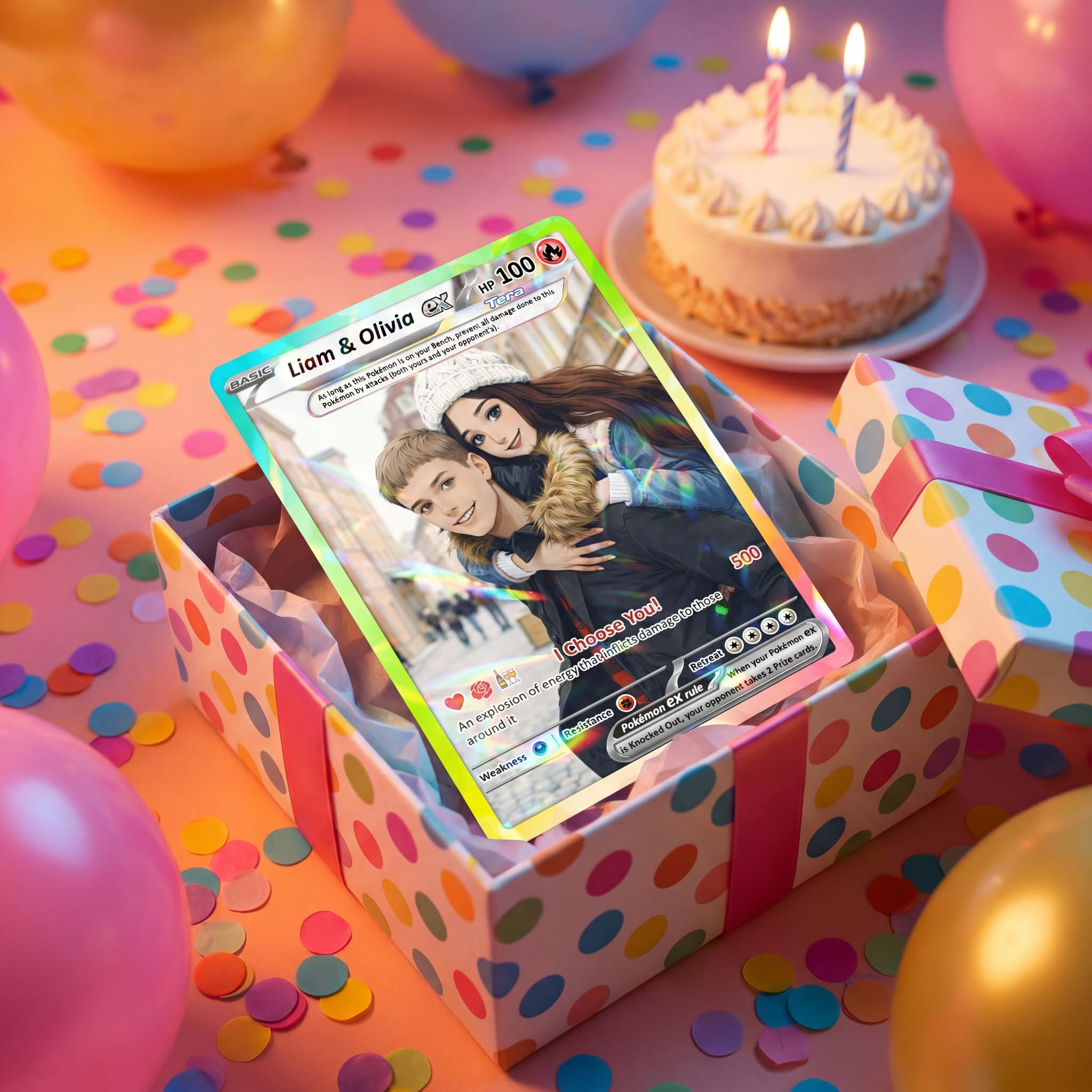 Custom Poke Cards with Anime Picture, Personalized Poke Cards Animated Style Gifts for Him and Her