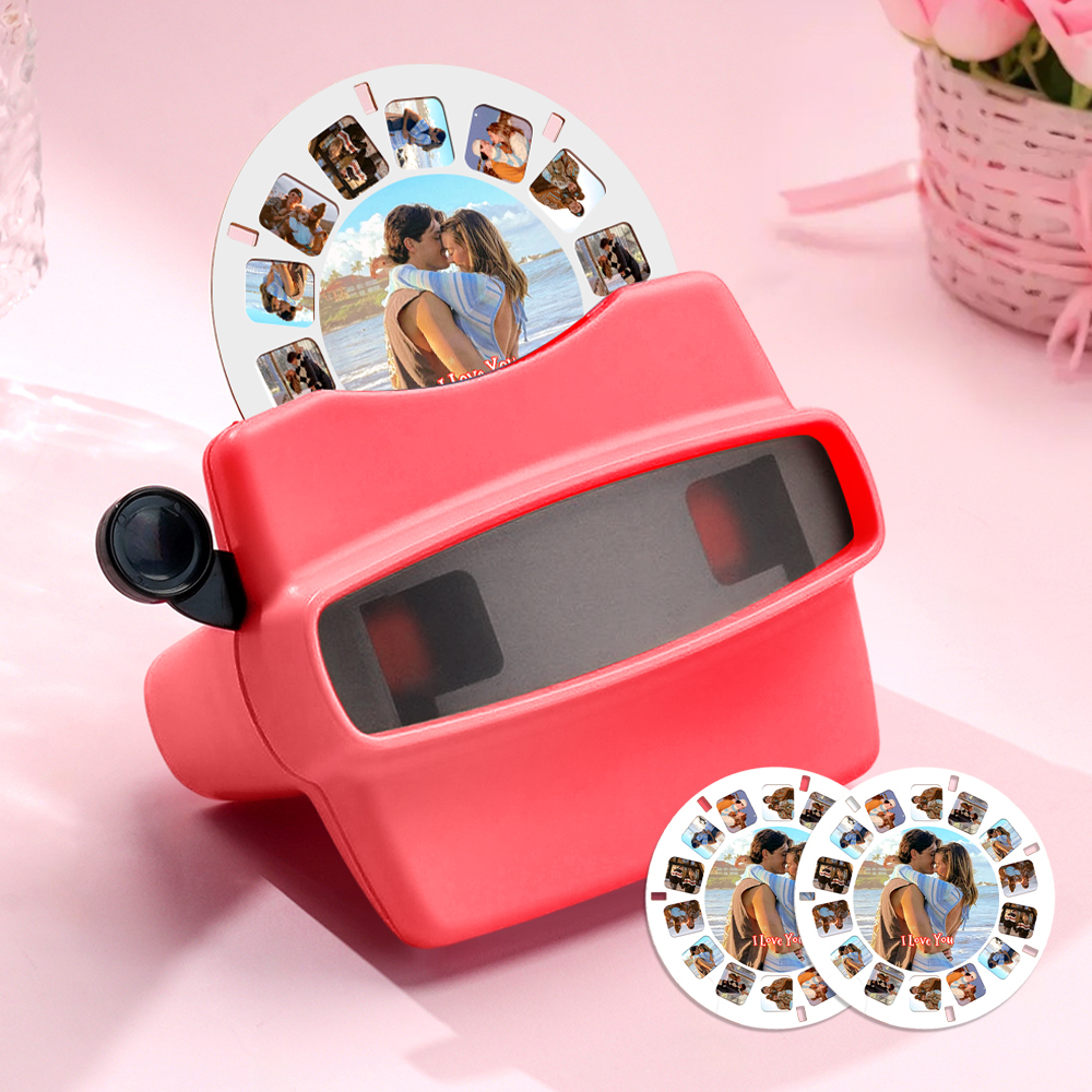 Christmas Gift Custom 3D Viewfinder and Reel  Personalized Pink Christmas Gift with Your Own Photos Text and Photo Viewer Multiple Films Available Red Viewfinder - MyFaceSocksUK