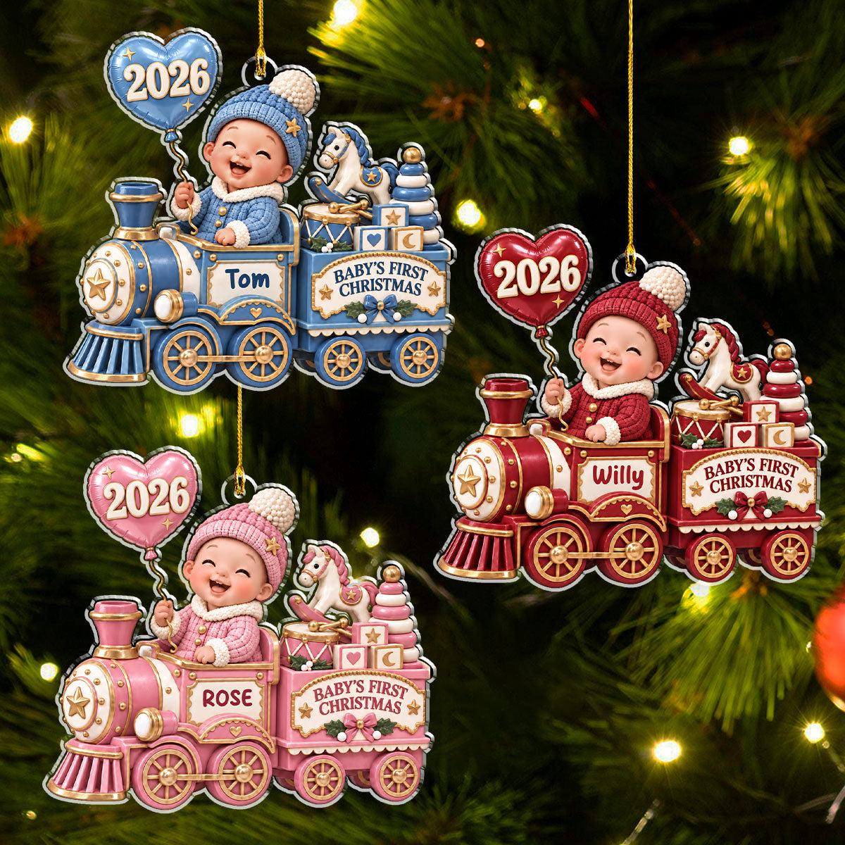 Personalized Baby First Christmas Ornament - Train Design for New Parents, Holiday Gift 2026