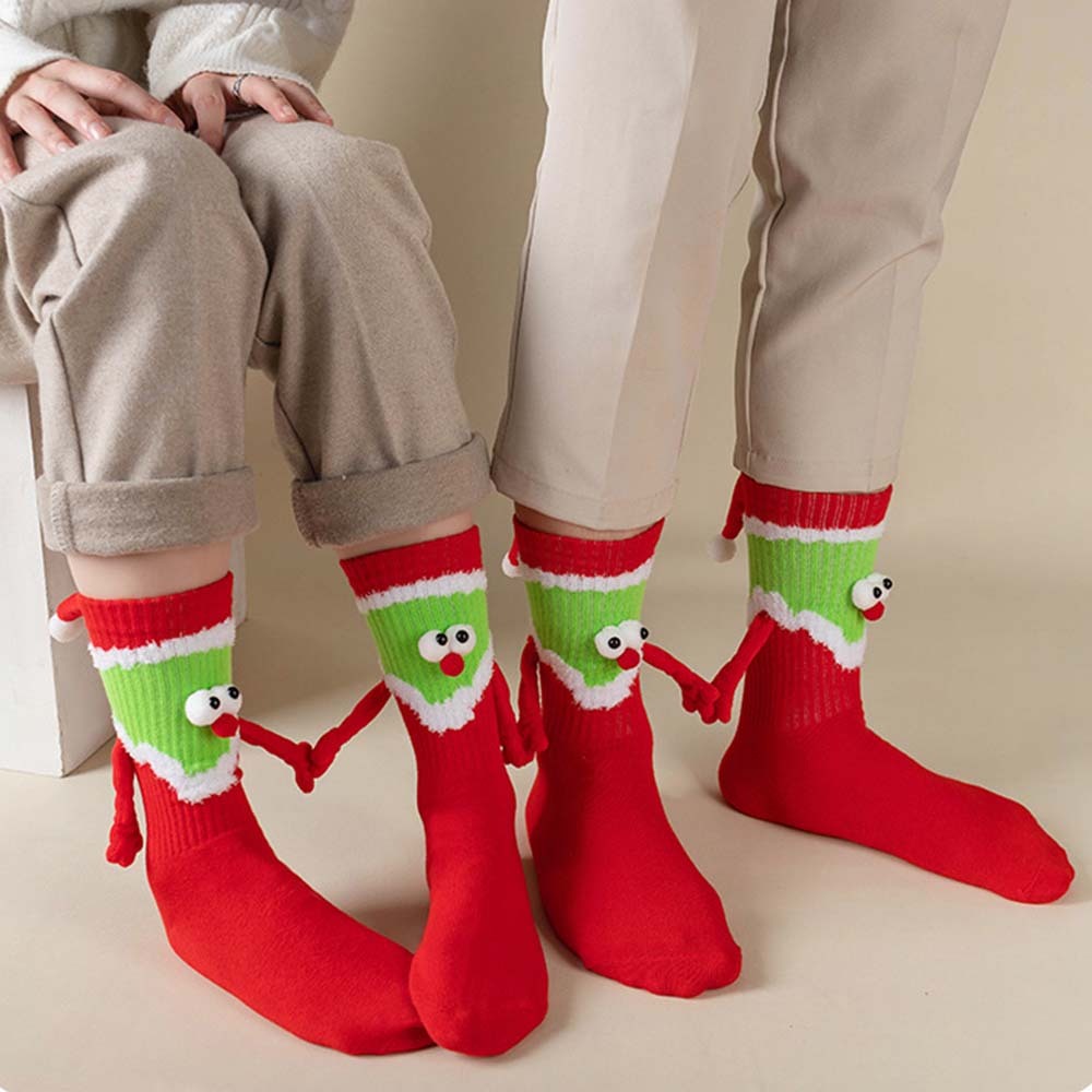 Funny Santa Claus Doll Women's Mid Tube Socks Magnetic Holding Hands Socks Christmas Gifts - MyFaceSocksUK