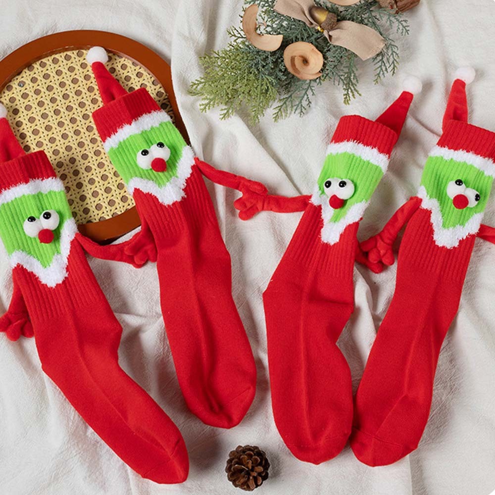 Funny Santa Claus Doll Women's Mid Tube Socks Magnetic Holding Hands Socks Christmas Gifts - MyFaceSocksUK