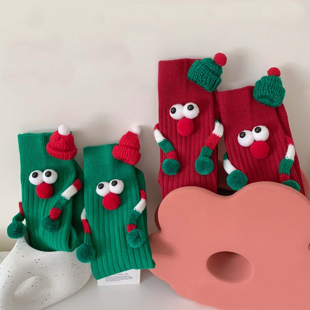 Funny Santa Claus Doll Magnetic Holding Hands Socks Women's Mid Tube Socks Christmas Gifts - MyFaceSocksUK