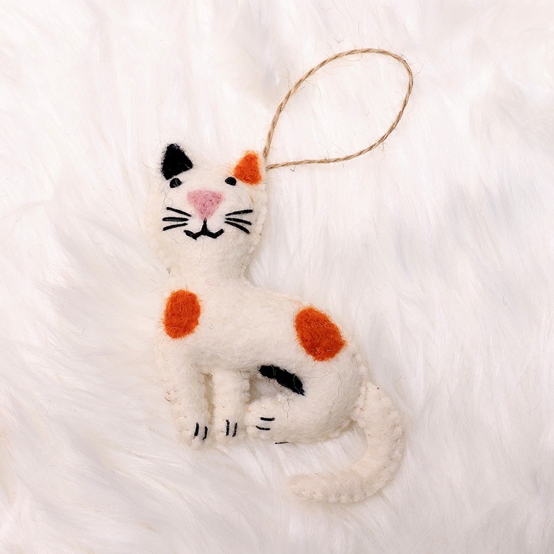 Felt Stitched Cat Christmas Ornament, Gift For Cat Lovers, Needle Felted Ornaments, Biodegradable Ornaments, Kitty Ornaments - MyFaceSocksUK