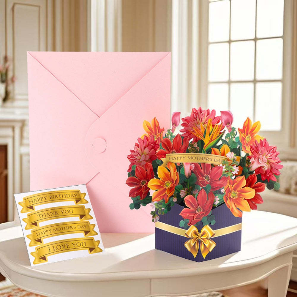 3D Greeting Card Flower Bouquet Card Mother's Day Gift for Mum - MyFaceSocksUK