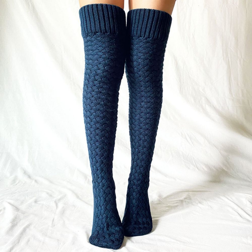 Women Winter Leg Warmers Solid Color Long Tube Over The Knee Pile Socks Knitted High Socks - MyFaceSocksUK