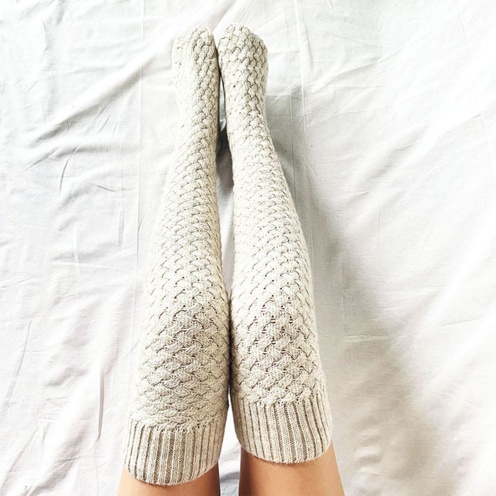 Women Winter Leg Warmers Solid Color Long Tube Over The Knee Pile Socks Knitted High Socks - MyFaceSocksUK