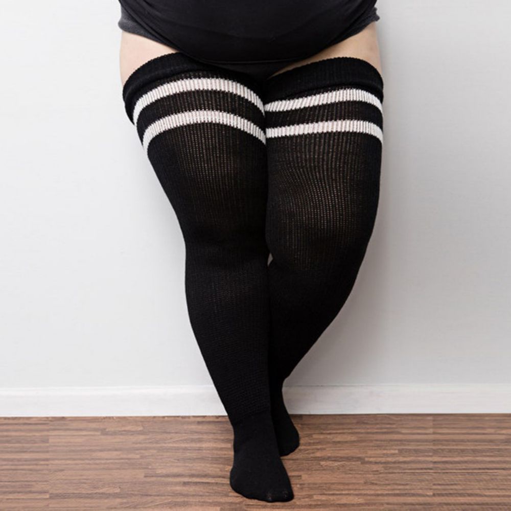 Women Winter Leg Warmers Large Size Three Bars Striped Fashion Long Tube Over Knee Pile Socks - MyFaceSocksUK