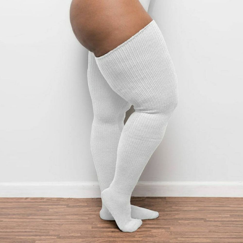 Women Winter Leg Warmers Large Size Three Bars Striped Fashion Long Tube Over Knee Pile Socks - MyFaceSocksUK