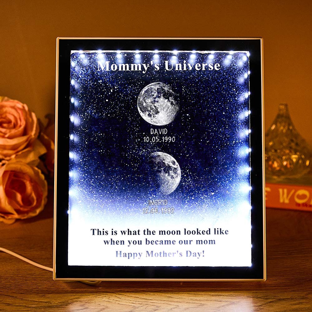 Mommy's Universe - Personalised Customised Starry Moon Phase Mirror Lightboxes