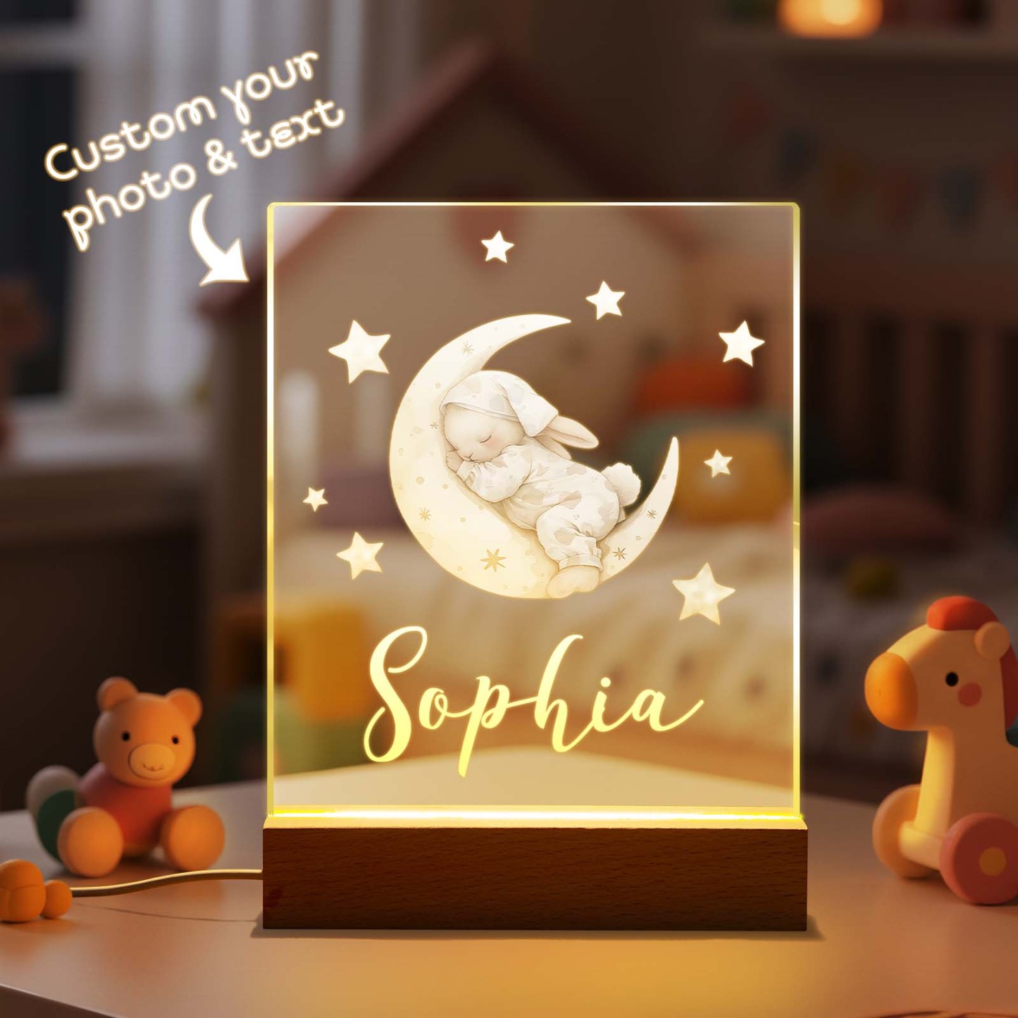 Personalized Moon & Star Map Acrylic Night Light – Custom Photo & Text Romantic Valentine's Gift - MyFaceSocksUK