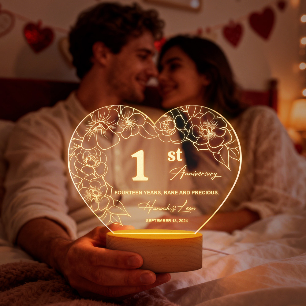 Custom Acrylic Heart Lamp for Valentine's Day - Personalized LED Night Light with Names & Anniversary Date - Romantic Desktop Decor Gift - MyFaceSocksUK