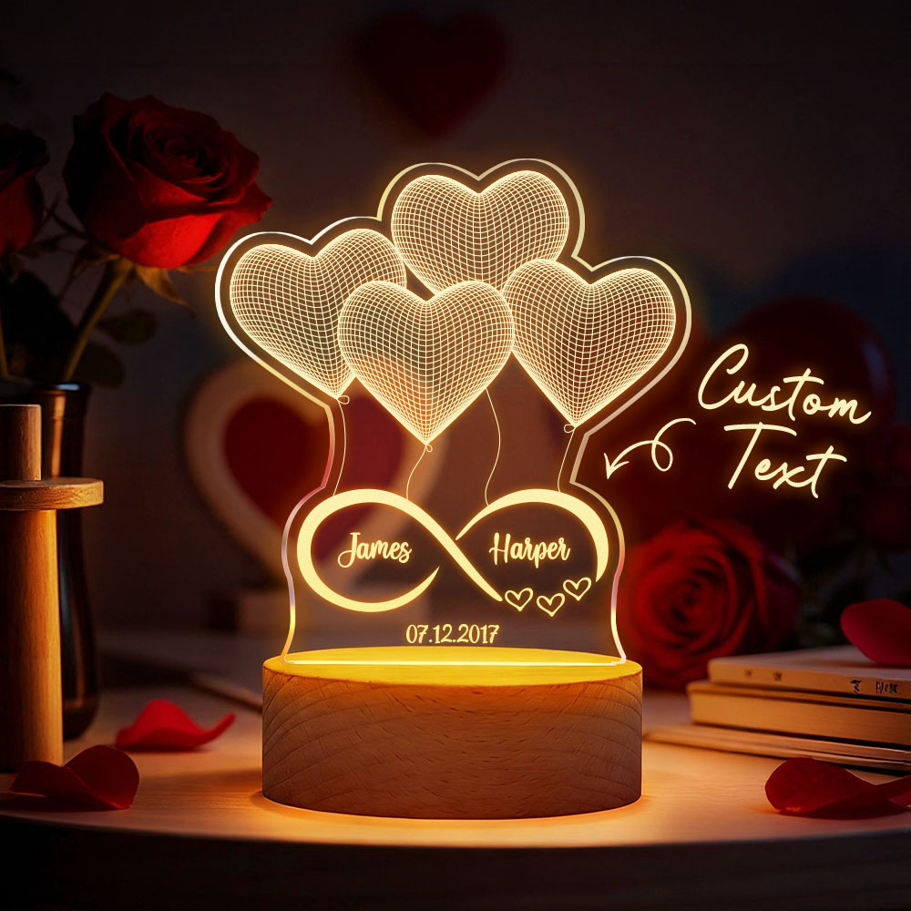 Custom Acrylic Heart Lamp for Valentine's Day - Personalized LED Night Light with Names & Anniversary Date - Romantic Desktop Decor Gift - MyFaceSocksUK