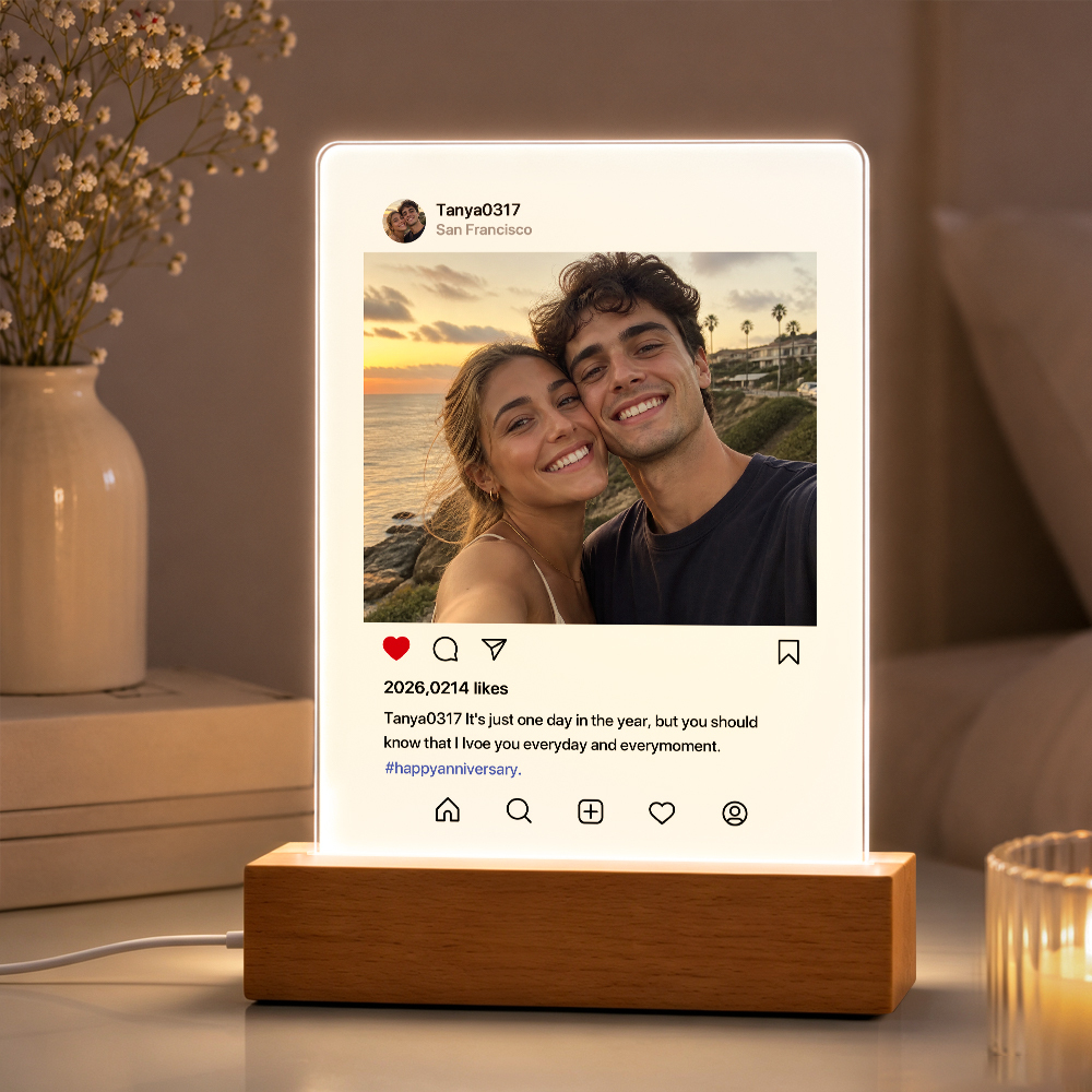 Personalized Photo Night Light – Custom Acrylic LED Lamp with Photo & Text, Anniversary Gift for Couples, Valentine's Day Gift, Wedding & Relationship Keepsake - MyFaceSocksUK