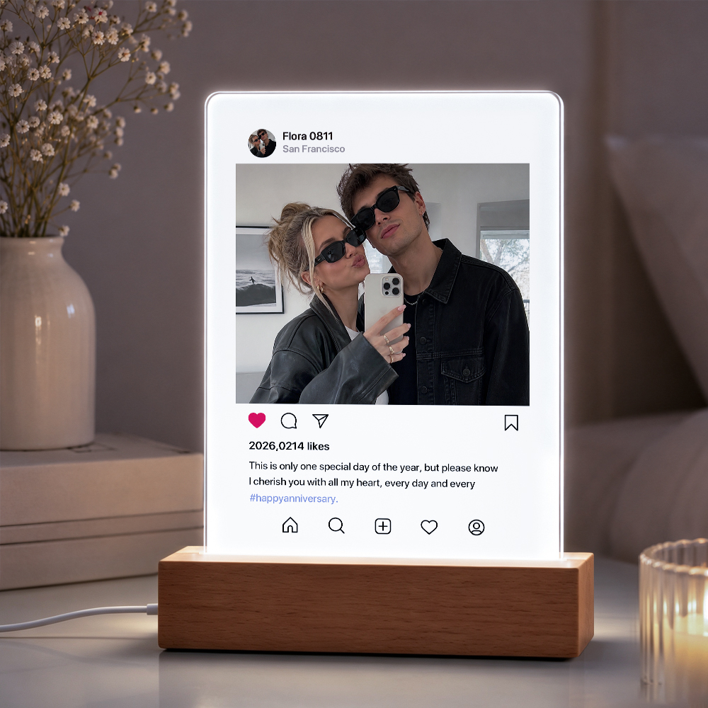 Personalized Photo Night Light – Custom Acrylic LED Lamp with Photo & Text, Anniversary Gift for Couples, Valentine's Day Gift, Wedding & Relationship Keepsake - MyFaceSocksUK