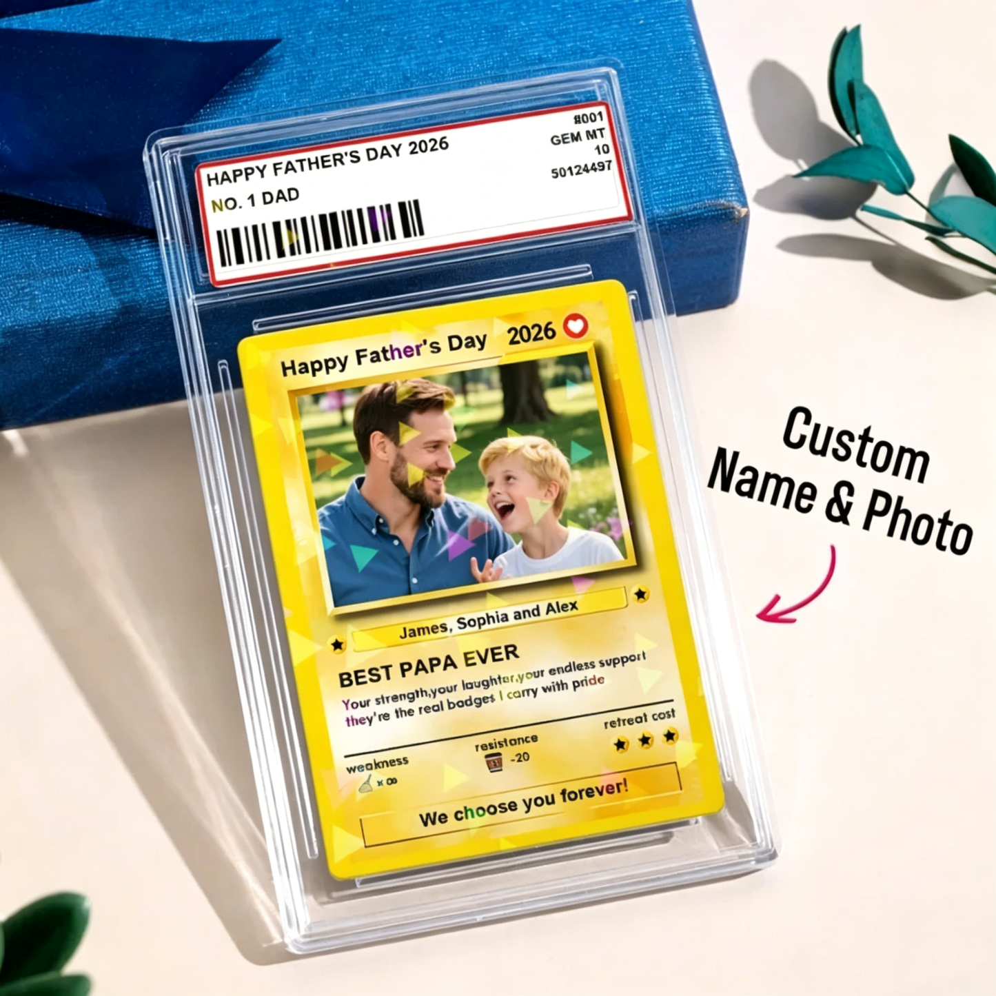 Personalized Father Tie Poke Card Retro Cartoon-Inspired Mini Gift for Dad Photo Text Poke Card