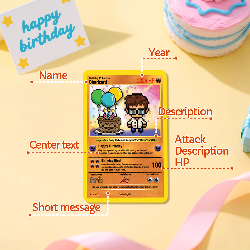 Custom Birthday Poke Card Cartoon Card Choose your Own Style Perfect Gift Idea for Birthday