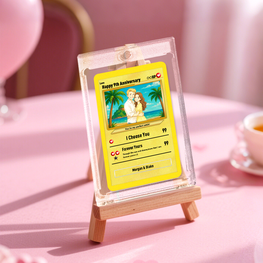 Custom Poke Card Personalized Photo Anime Style Illustration Name Stats Gift for Gamers, Kids & Couples