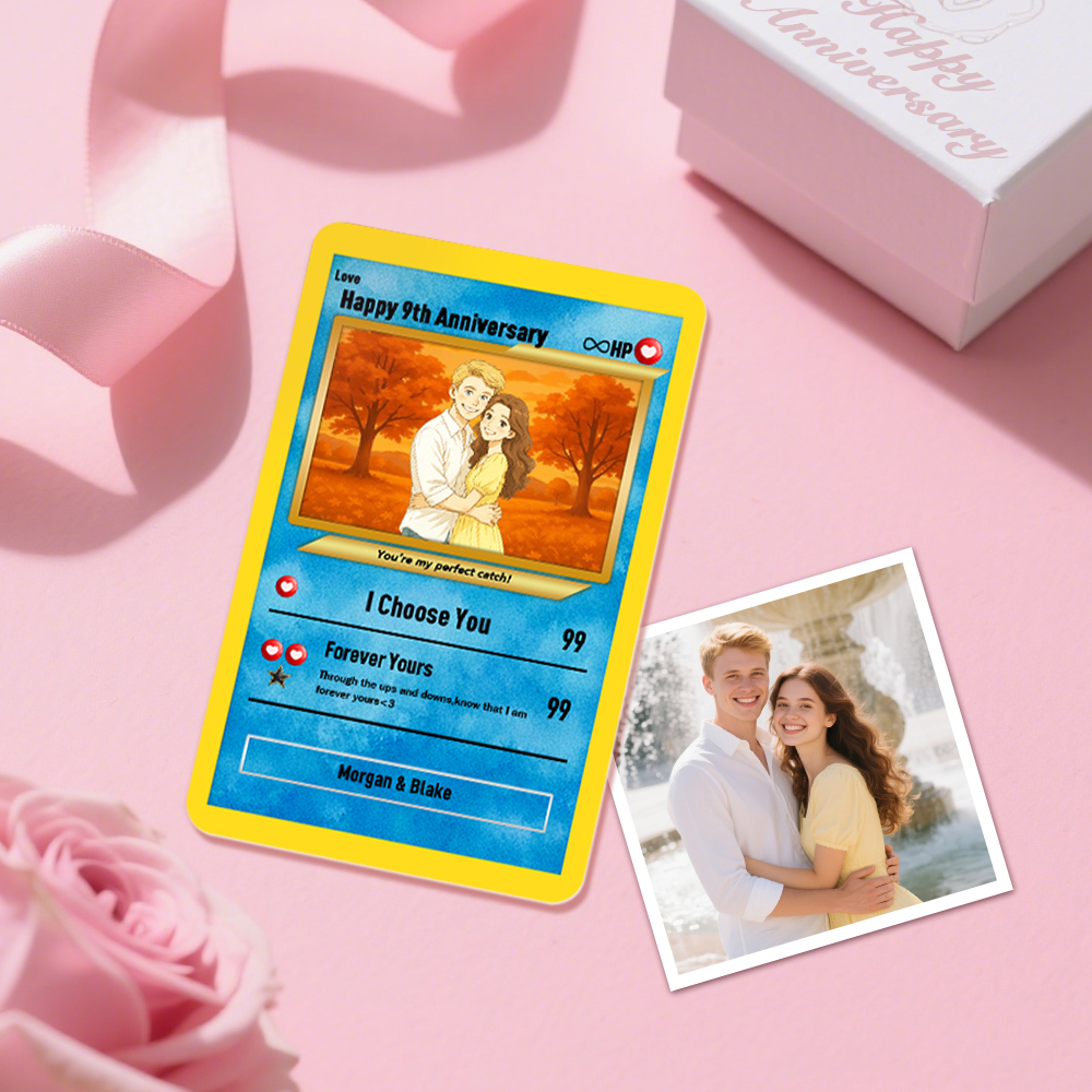 Custom Poke Card Personalized Photo Anime Style Illustration Name Stats Gift for Gamers, Kids & Couples