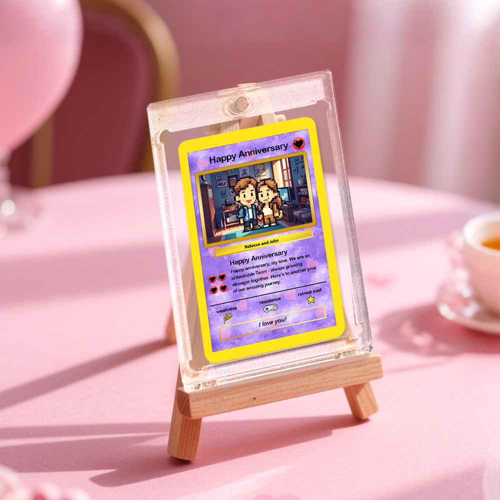 Custom Poke Card Personalized Photo Anime Style Illustration Name Stats Gift for Gamers, Kids & Couples