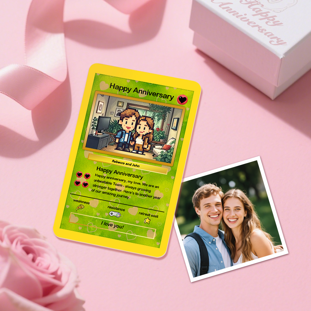 Custom Poke Card Personalized Photo Anime Style Illustration Name Stats Gift for Gamers, Kids & Couples