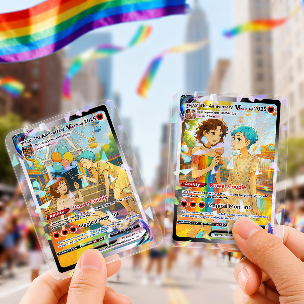 LGBT Couple Custom Trading Card Cartoon Art Style Collectible Personalized Christmas Gift for Him or Her - MyFaceSocksUK