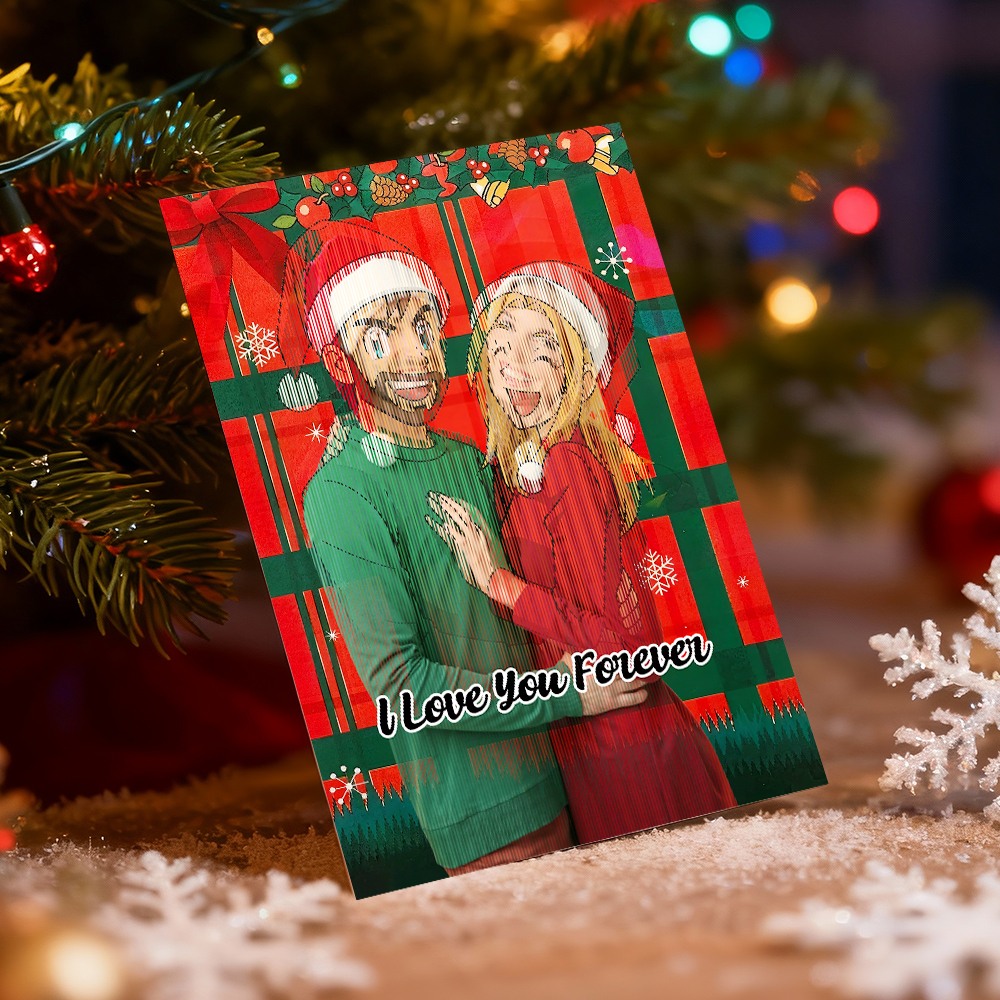 Personalized Lenticular Card Christmas Photo Anime Style Christmas Gift Holiday Greeting Card - MyFaceSocksUK