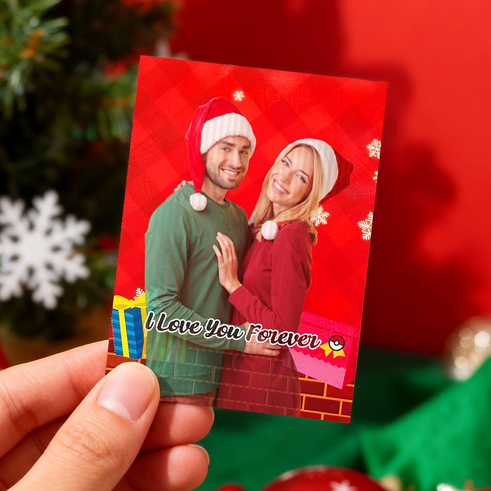 Personalized Lenticular Card Christmas Photo Anime Style Christmas Gift Holiday Greeting Card - MyFaceSocksUK