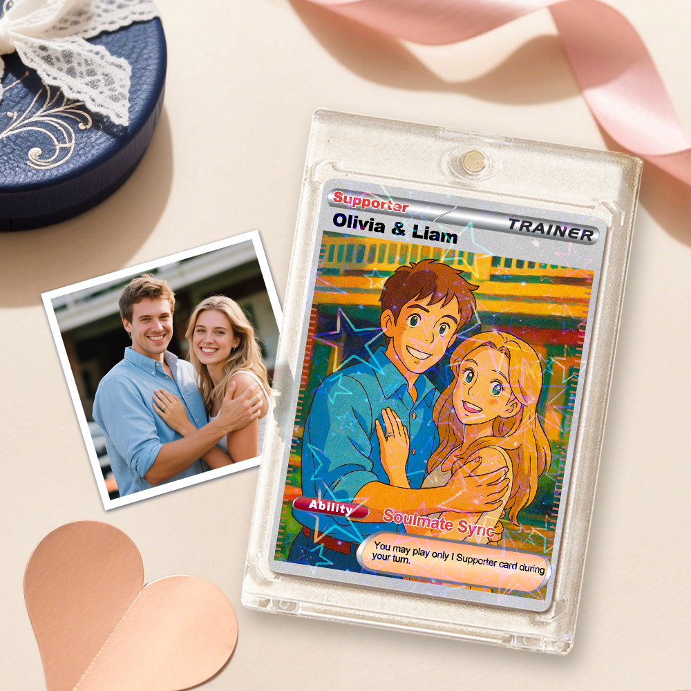 Personalized  Valentine Couple Card Custom Cartoon Acrylic Card Gift With Optional Film Styles - MyFaceSocksUK
